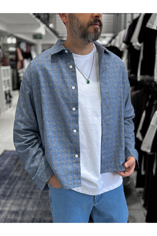 Blue Back Printed Shirt Es-40-42 - 7