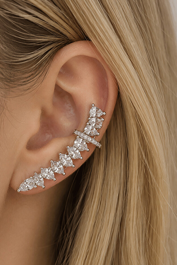 Silver Color Stone Detailed Ear Accessory (Single)