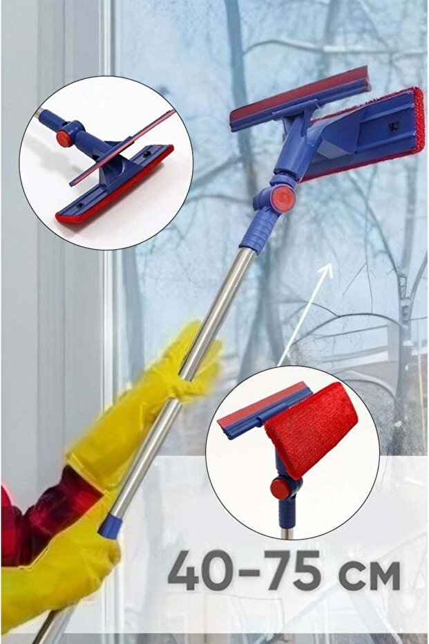 Telescopic Extendable Moving Head Glass Cleaning Mop Double-Sided Squeegee and Dust Brush Home Office Car Glass Cleaning Tool