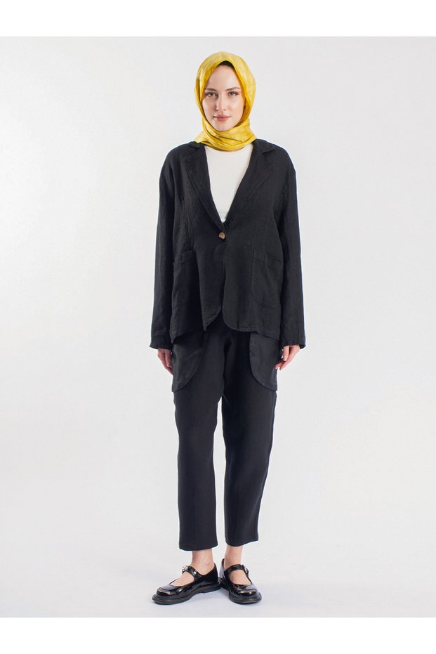 Linen Casual Jacket Women's Summer Blazer with Pocket Detail