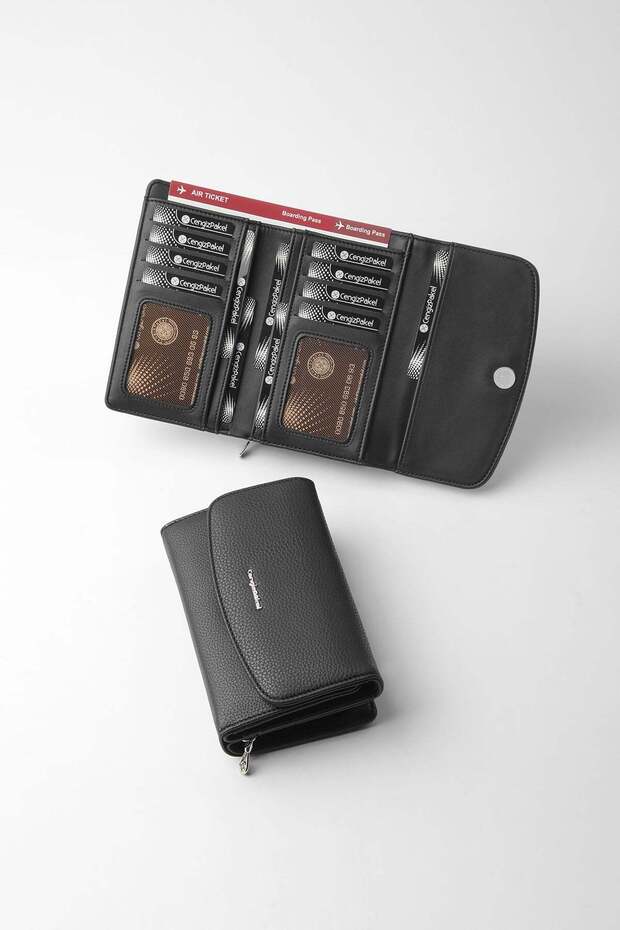 Women's Wallet with Magnet and Zipper - Smart Interior Design and Dual Picture Holder Compartment - 65318 - Black