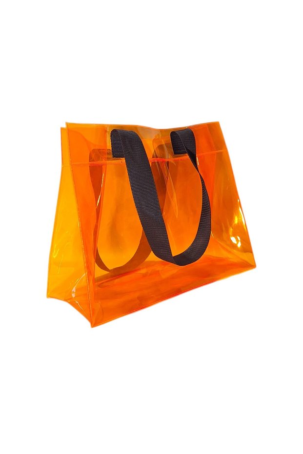 R&M Promotional Waterproof Transparent Pvc Women's Beach and Shoulder Bag - Orange (4 Different Handle Color Options Available)
