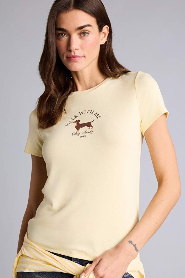 Regular Fit Crew Neck Printed Ribbed Short Sleeve T-Shirt H2349Ax26Hs