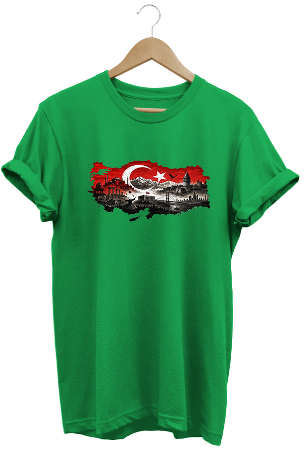 Turkey Black Wolf and Crescent Star Printed National Motif Special Design T-Shirt