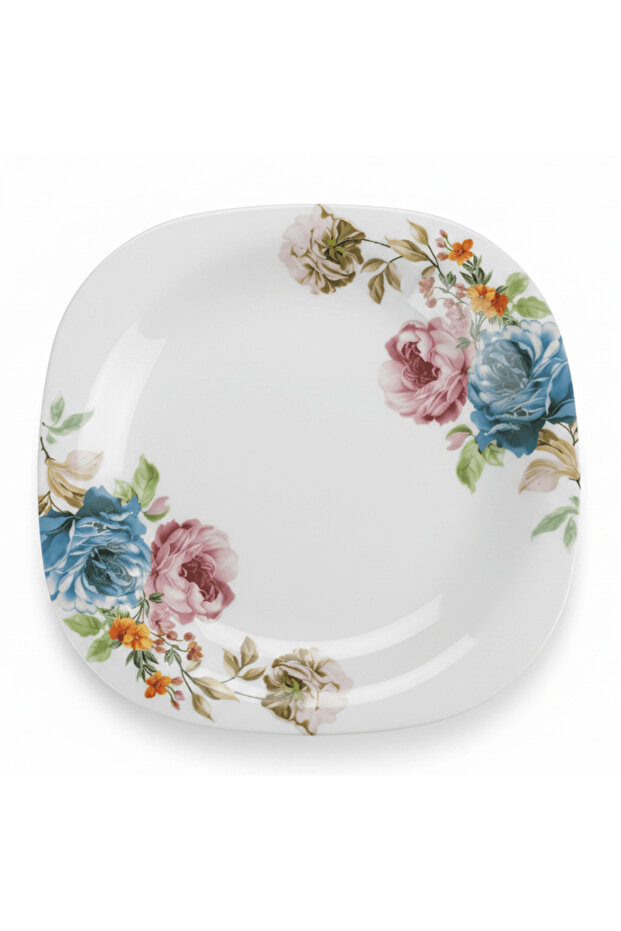 White Opalware Flat Dinner Plate with Floral Design - 11 Inch