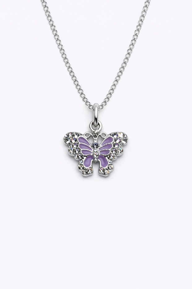 Zircon Stone Heart Pendant with Pink Bow Detail Silver Color Stylish Necklace