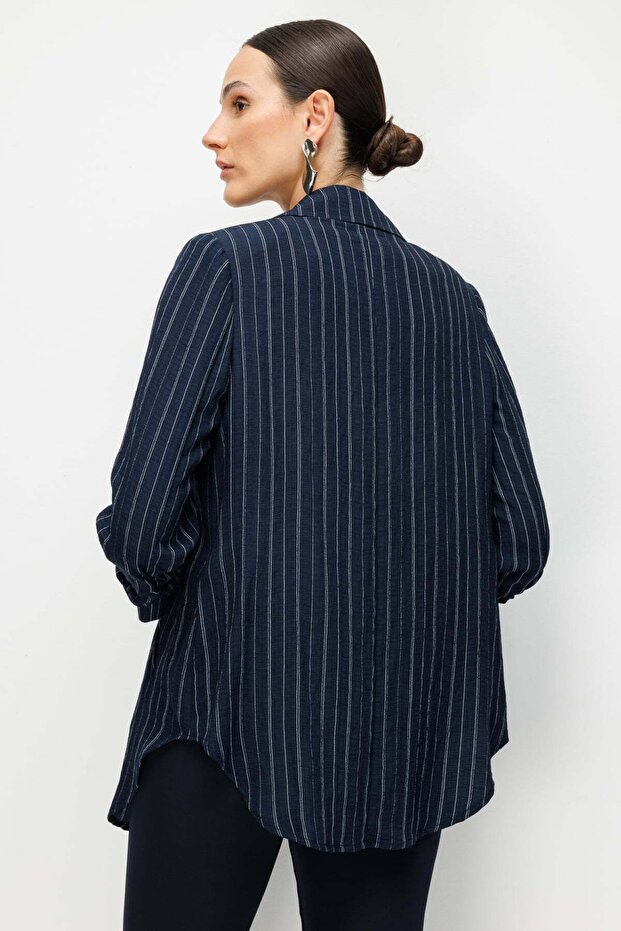 Drawstring Sleeve Striped Patterned Jacket - 5