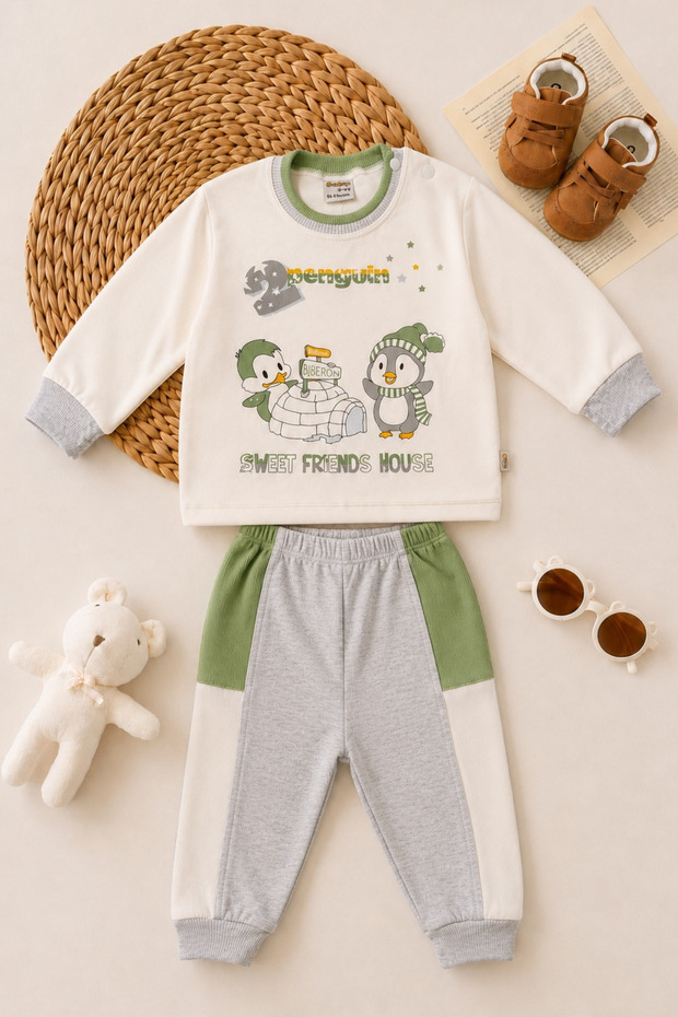 Baby Set 100% Cotton Penguin Printed Top and Bottom