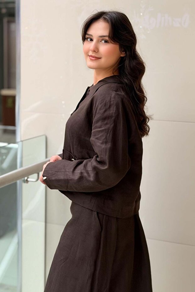 Missdalida Shirt Collar Pocket Linen Jacket