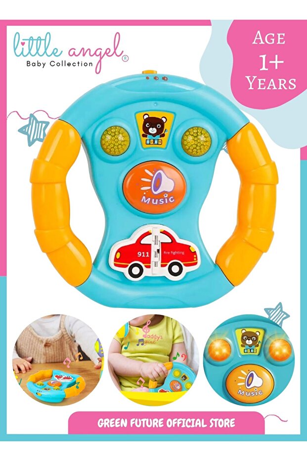 Baby Musical Steering Wheel Toy with Lights - Blue
