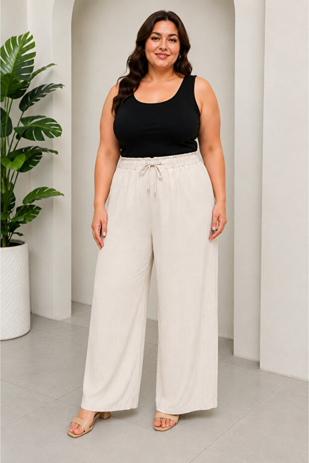 Plus Size Comfortable Fit Wide Leg Pants with Elastic Waist
