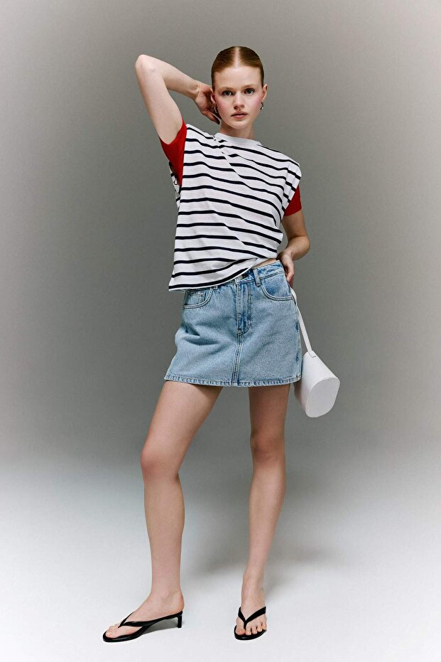 100% Cotton High Waist Jean Shorts Skirt H0634Ax26Sm