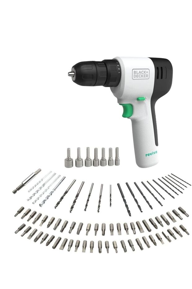 BLACK+DECKER Reviva Cordless Drill Kit 12V with 80 PC Accessories REVDD12A80-GB