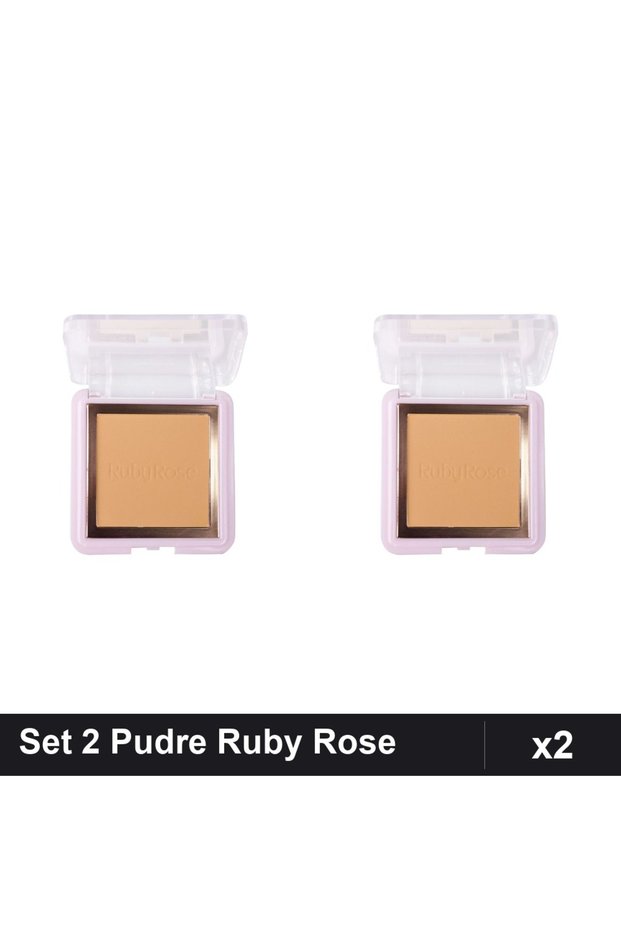 Set 2 Pudre Compacte Ruby Rose PC50, Pudra Facială Fixare Machiaj