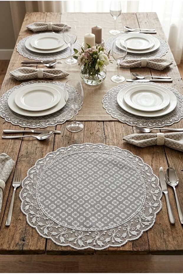 Floral French Guipure Supla Set - 40 cm Luxury Dining Table Presentation Set 6 Pieces Runner