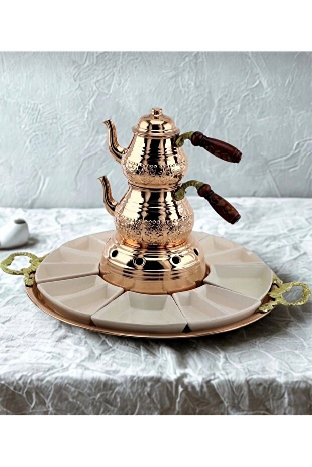 طقم إفطار نحاسي (إبريق شاي مع موقد 2+1 لتر)