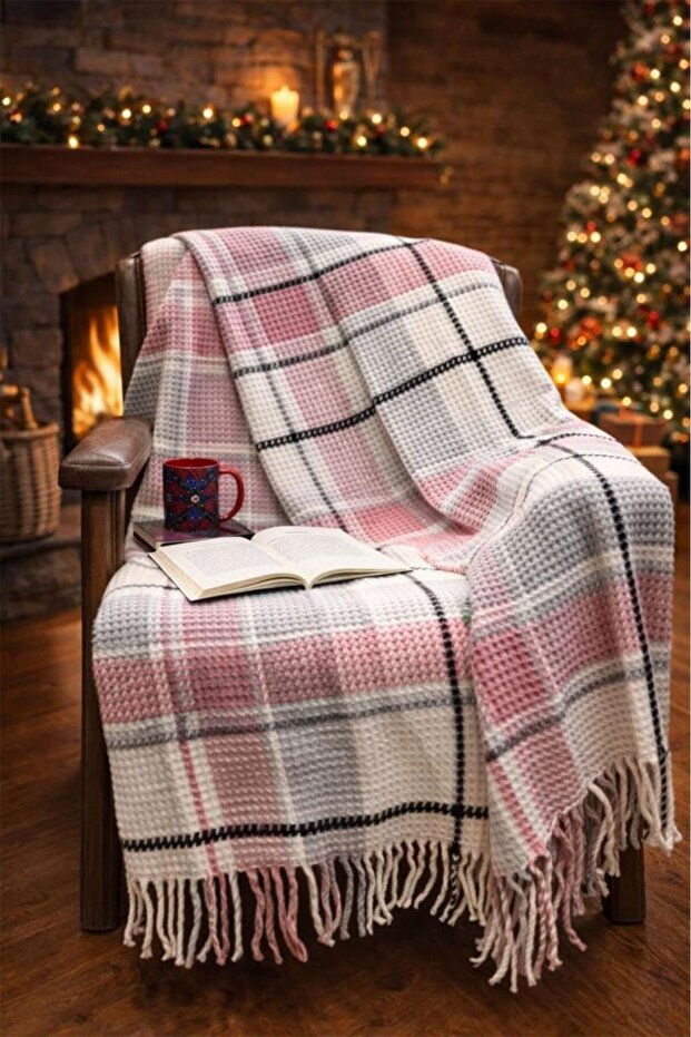 Dinarsu Cozy Life Inca Cotton Tv Blanket 130X170 cm Pink