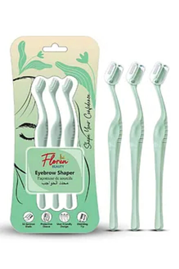 Eyebrow Shapers with Protective Sleeve, SS German Blade, Dermatologically Tested, Shielding Tip, Pack of 3 - Mint Green