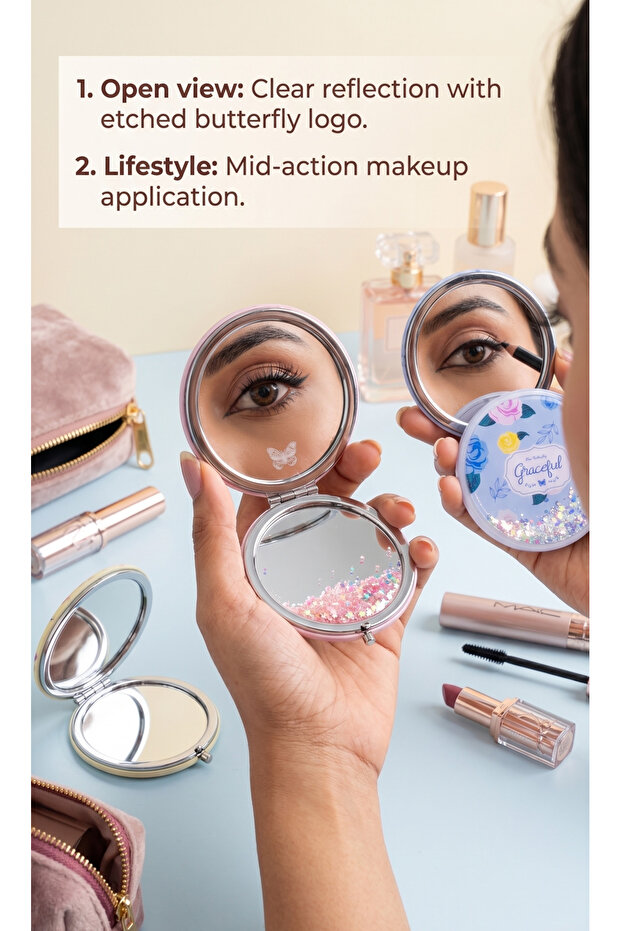 Double-Sided Compact Makeup Mirror - Portable Travel Pocket Mirror with Magnification