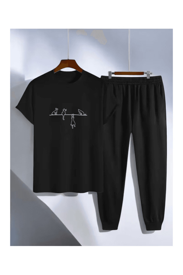 Cat Figured Printed Tracksuit Set
