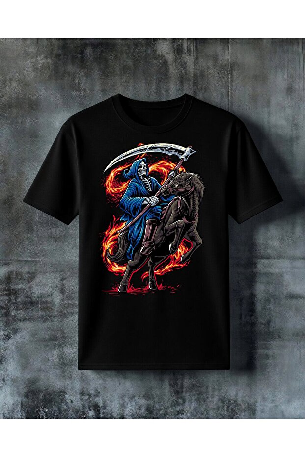 Azrail Flame Horse Printed Oversize T-Shirt