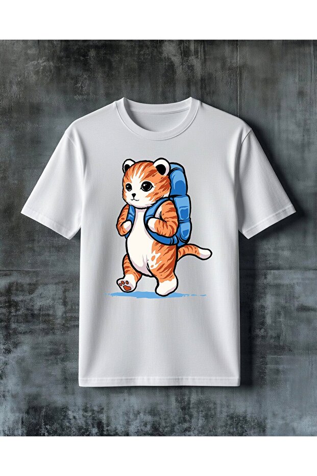 تي شيرت مطبوع عليه cat hero sirt cantasi مقاس كبير
