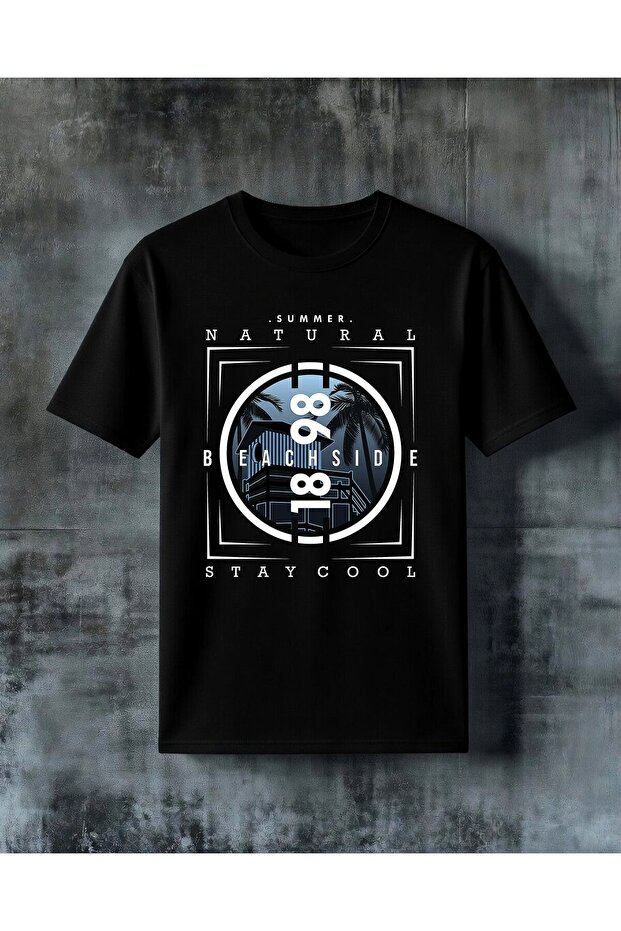Beach Side Logo Design Printed Oversize T-Shirt