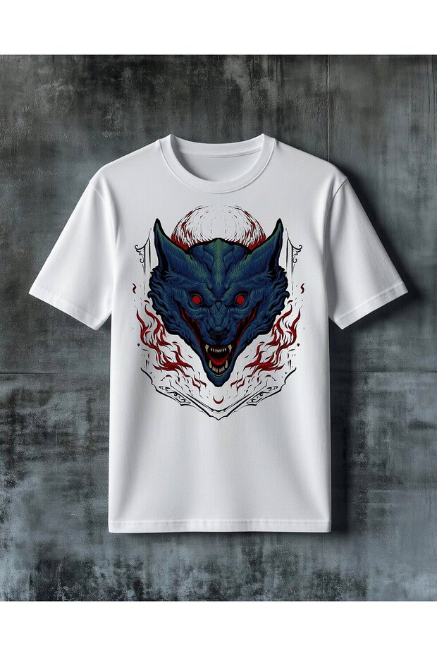 Devil Head Blue Fire Printed Oversize T-Shirt