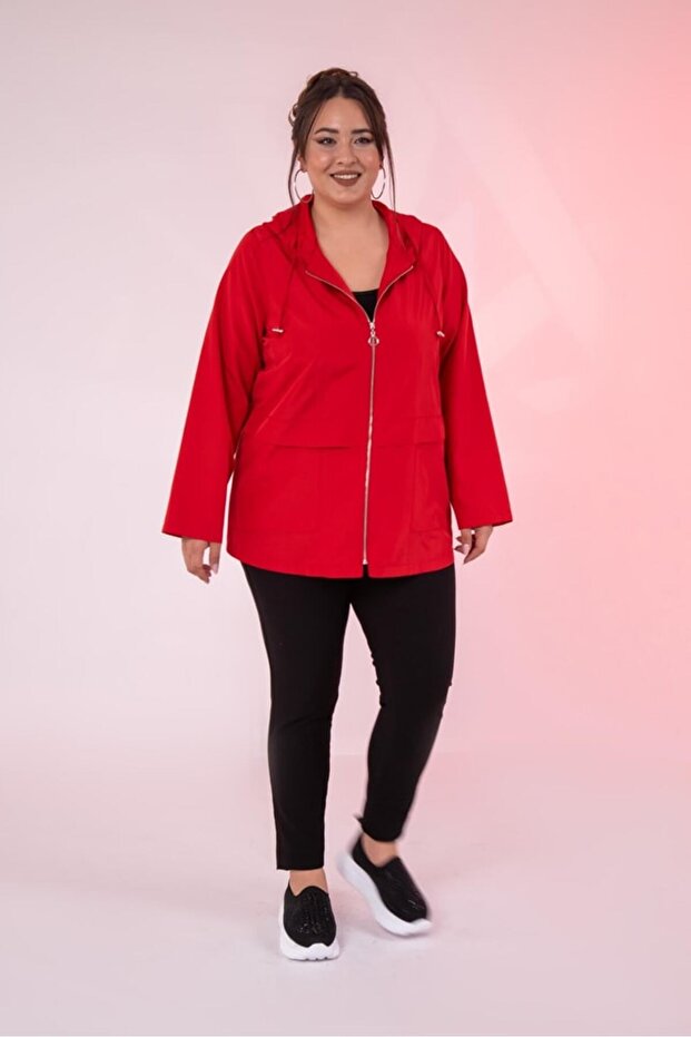 Women's Plus Size Raincoat with Pocket Detail