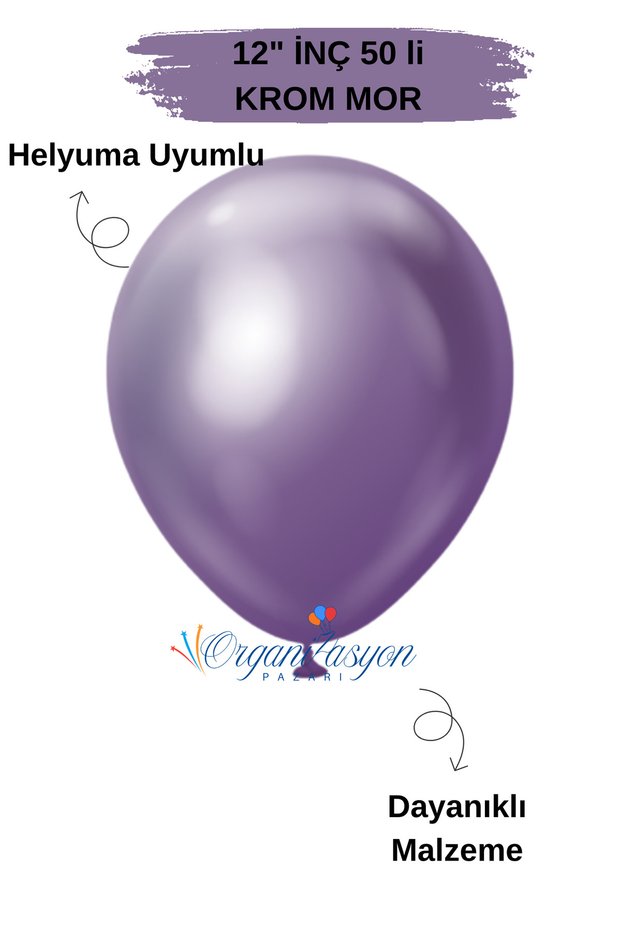 Pack of 50 Balloons Chrome Purple 12 Inch Decoration Party Ornament Balloon