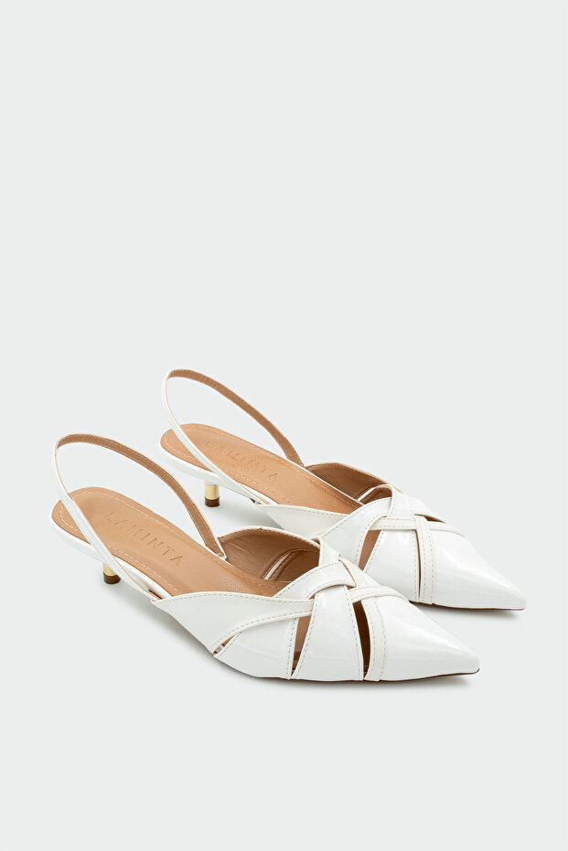 Oliza Asymmetrical Cut Women's White Heeled Shoes