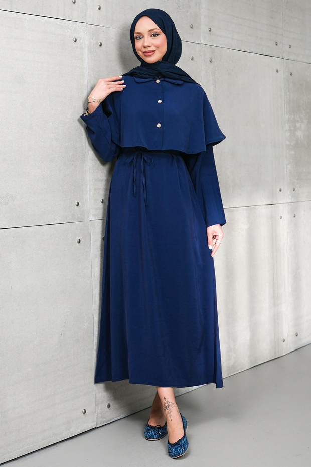 Navy Blue Cape Modal Woven Dress
