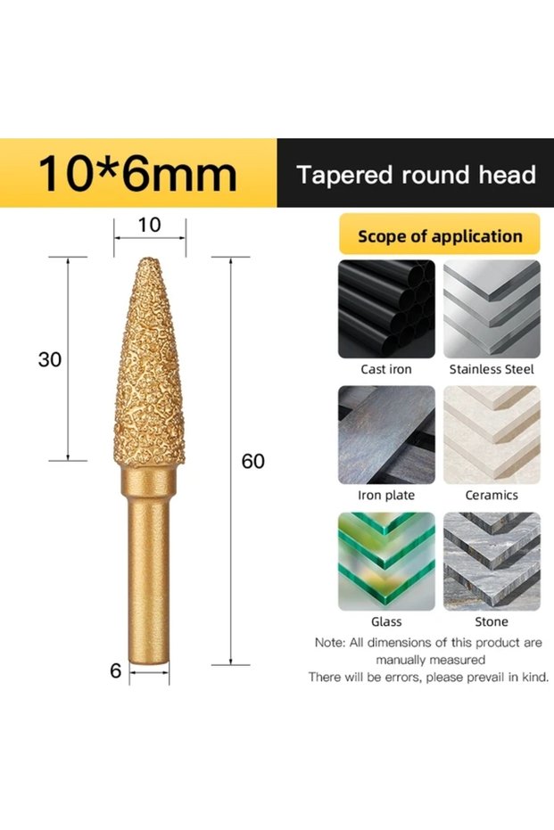311011702 HUHAO 6mm Shank Diamond Grinding Ball Head 60mm Long Rotary File Iron Steel Burr Polish Bi