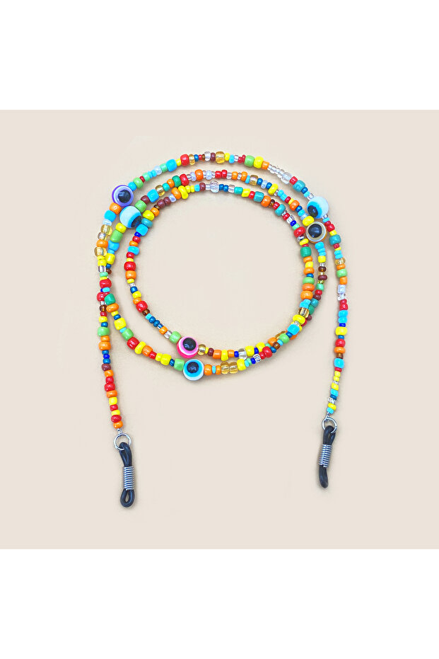 rainbow Beaded Glasses Chain Anti Slip Sunglasses Reading Glasses Lanyard Strap Rainbow Color Mask F