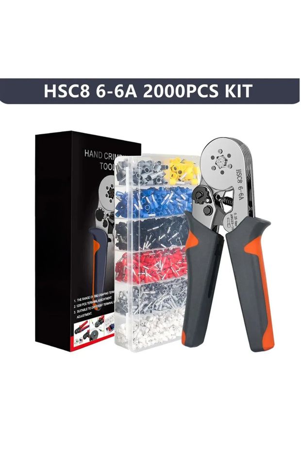 أدوات تجعيد الأسلاك HSC8 6-6 2000 قطعة، كماشة كهربائية صغيرة HSC8 6-4/6-6 (0.25-10 مم²/0.25-6 مم²) لتوصيل الأسلاك