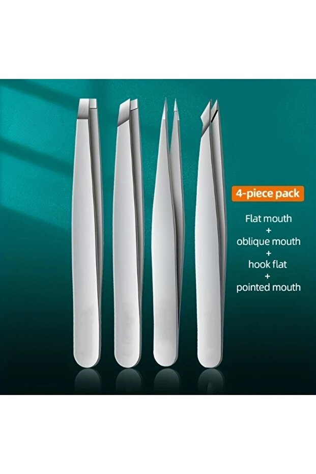 Silver 4 Pcs 4pcs Set Professional Tweezers Set Perfect For Eyebrow Hair Removal Splinter Very Effor
