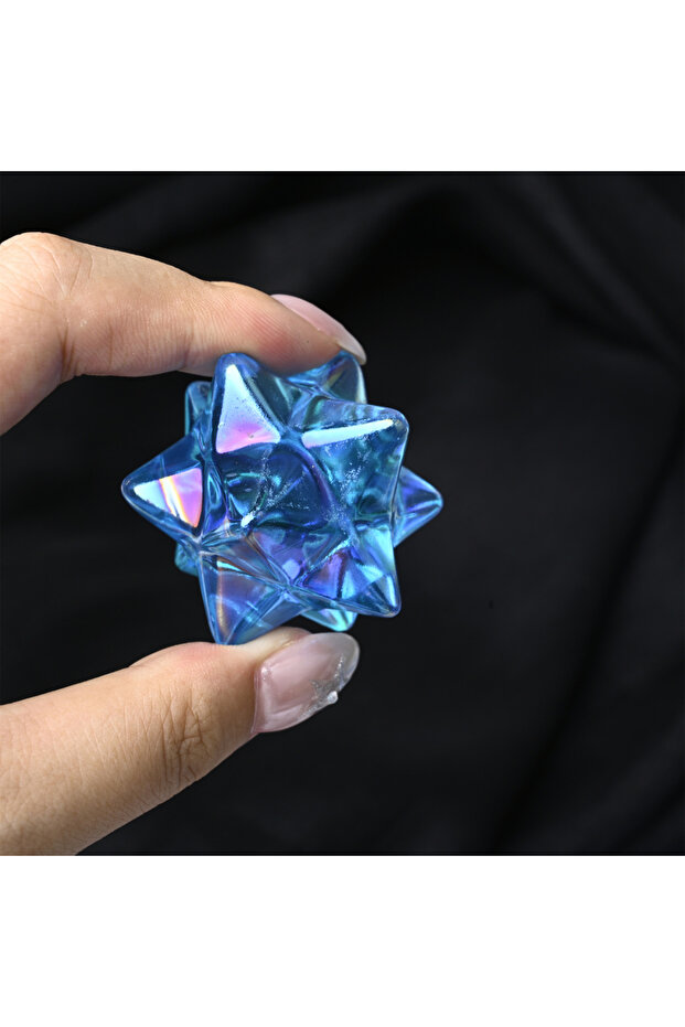 1pc small A blue halo stone Mekaba - a polished crystal star sculpture perfect for aquarium decorati