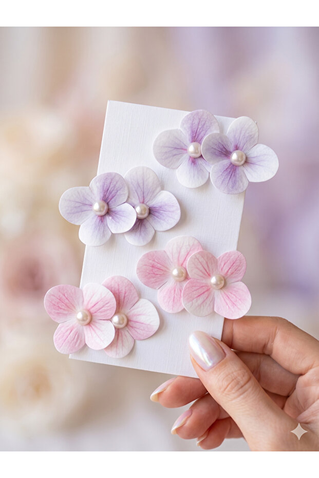 Pearl and Orchid Leaf Flower Figured Alligator Clip Buckle Set