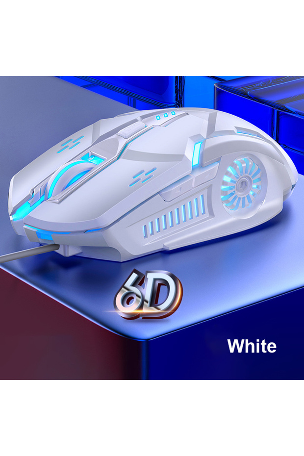 ماوس ألعاب سلكي صامت أبيض اللون من White Audio G5 مع إضاءة خلفية RGB وماوس ميكانيكي صامت بـ 6 أزرار ودقة 3200 نقطة في البوصة RGB E-S