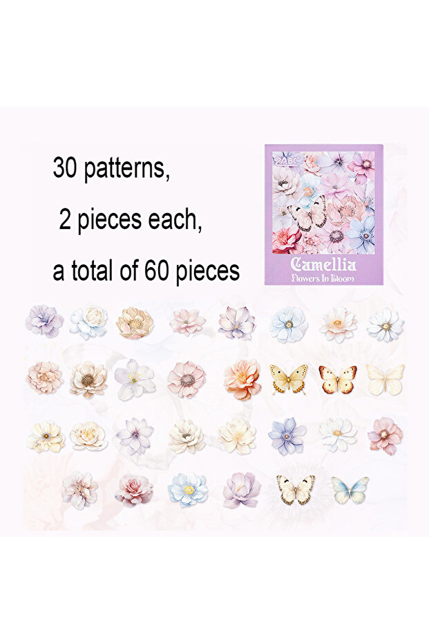 Style 3 60 Pieces Plant Flower Pattern PET Stickers, Manuals & Scrapbook Beautifully Decorated Stick