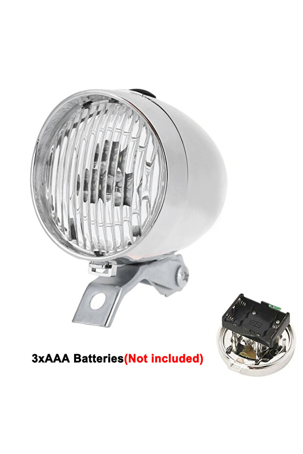Battery Silver Vintage Bicycle Front Light 3 LED Bike Headlight MTB Flashlight Retro Design Cycling
