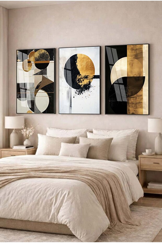 Geometric Sun Figured 3-Piece Glass Table Set - Black Metal Framed Home and Office Table