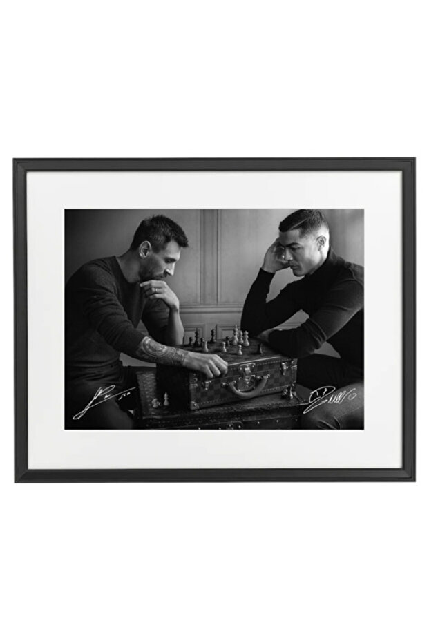 Lionel Messi and Cristiano Ronaldo Playing Chess Poster with Frame 50x40cm