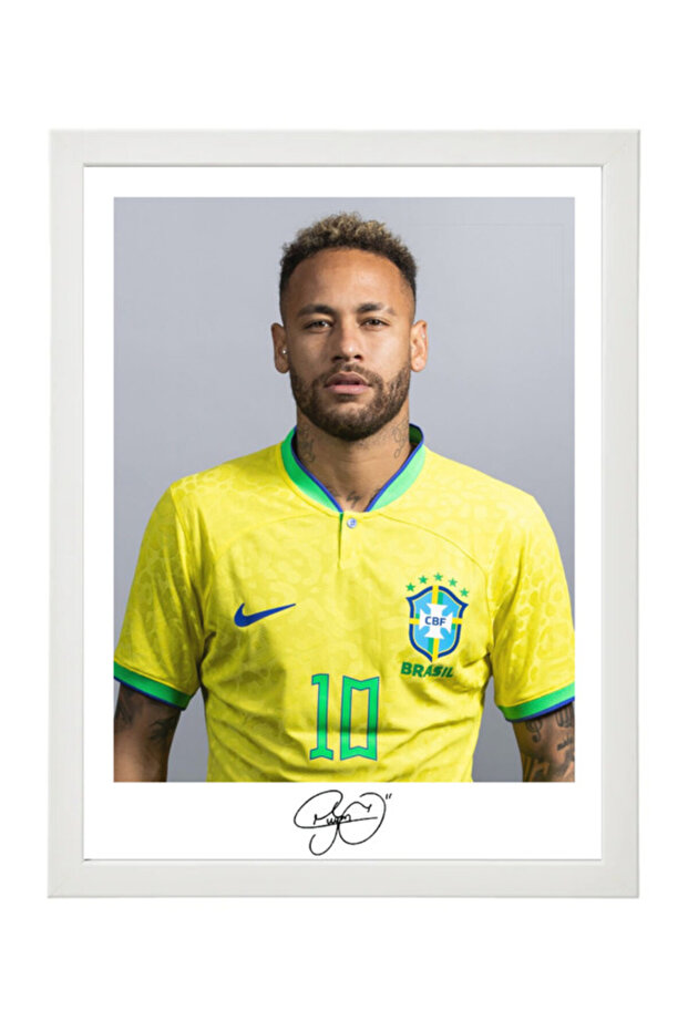 Neymar Brazil FIFA World Cup Autographed Poster with Frame 30x40cm
