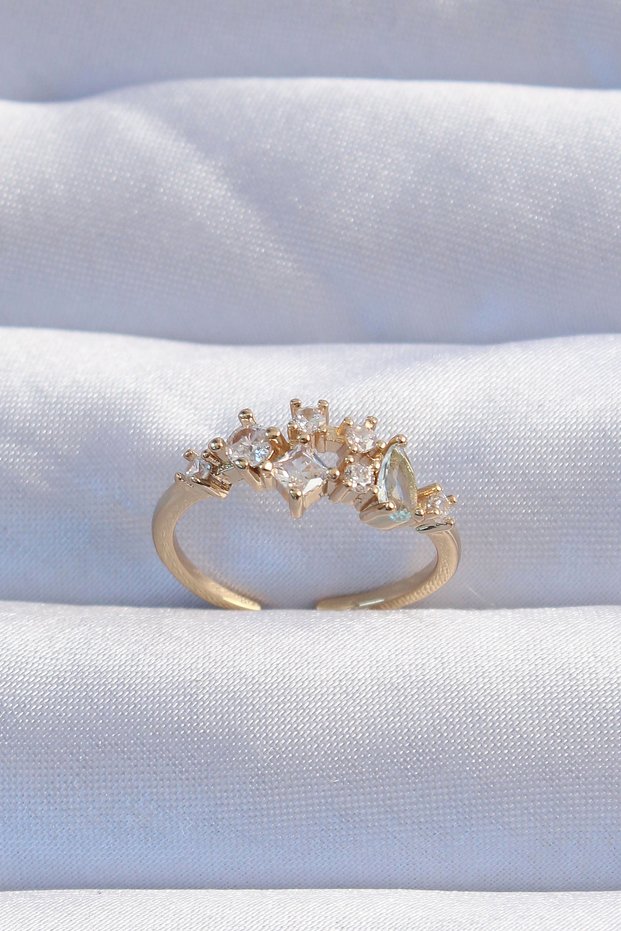 Brass Gold Color Zircon Stone Drop Detail Adjustable Ring 5886 - Glst2387-9581