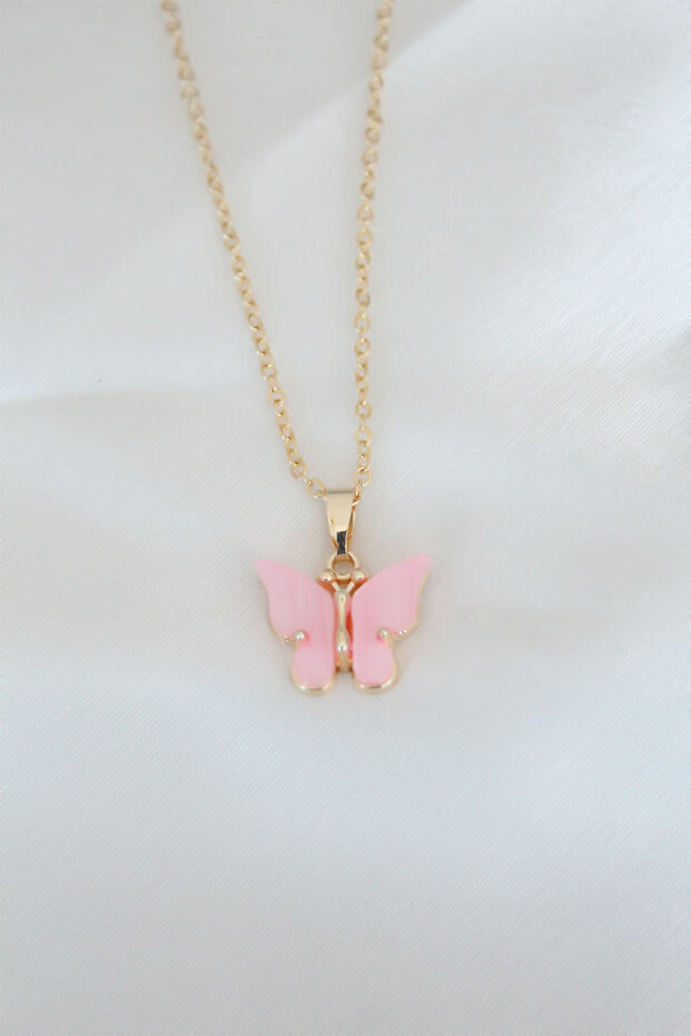 Gold Plated Pink Pearlescent Necklace 5886 - Stepco5963-7236