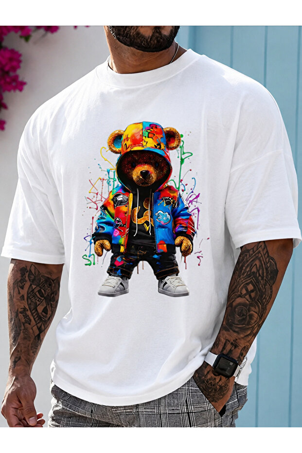تي شيرت رجالي ذو جودة عالية مطبوع عليه King Bear مقاس كبير