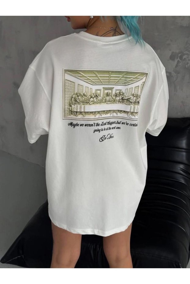 Women's Printed T-Shirt Short Sleeve Crew Neck Oversize Comfortable Fit Casual T-Shirt - White Mariposa Sec