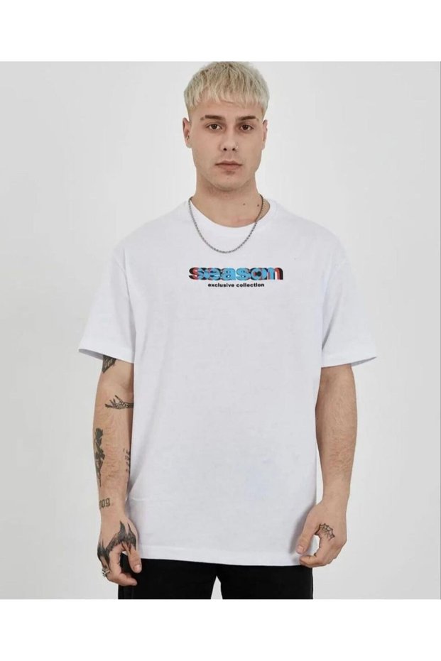 Men's Short Sleeve Summer T-Shirt Crew Neck Printed Oversize T-Shirt - White