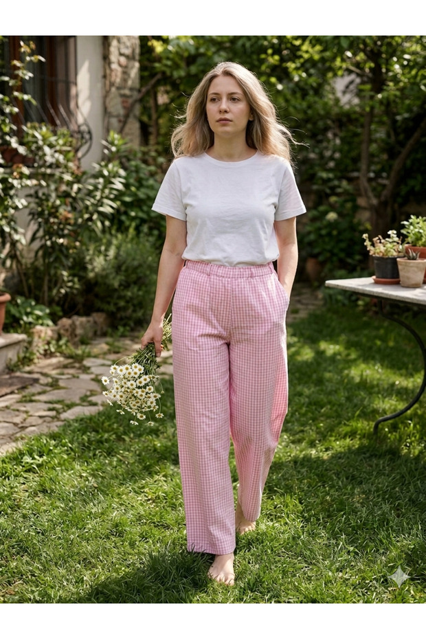 Pink Gingham Trousers - 1